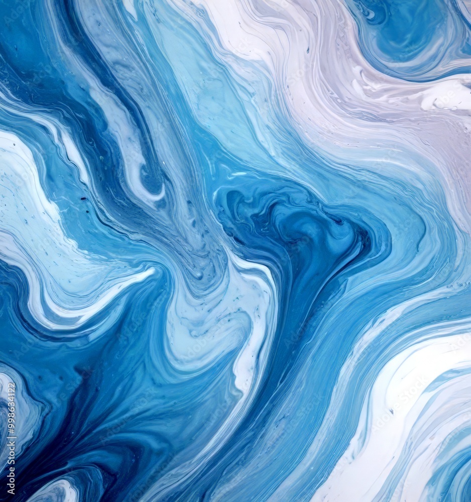Poster a swirling pattern of blue and white hues, resembling the movement of water or a fluid, with subtle 