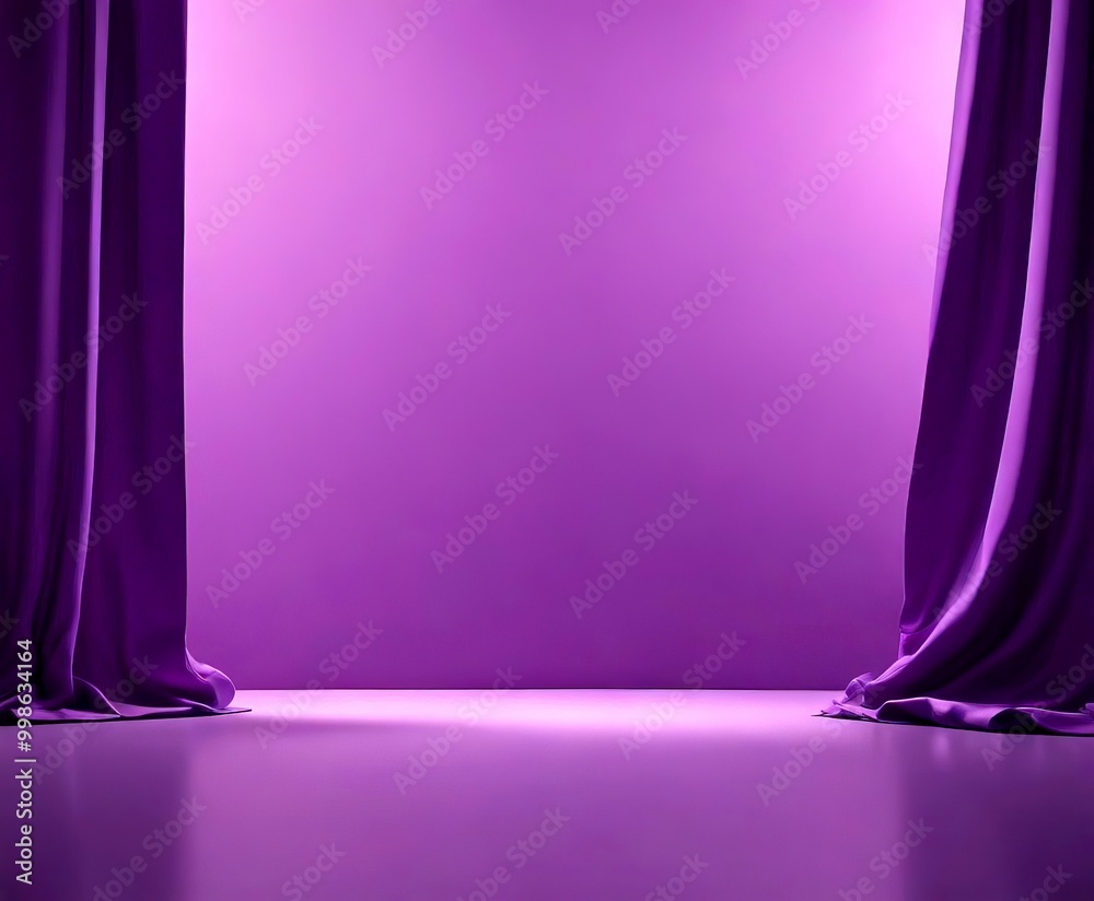 Aufkleber a purple curtain is opened to reveal a blank stage, with the curtain on the left and the curtain on 