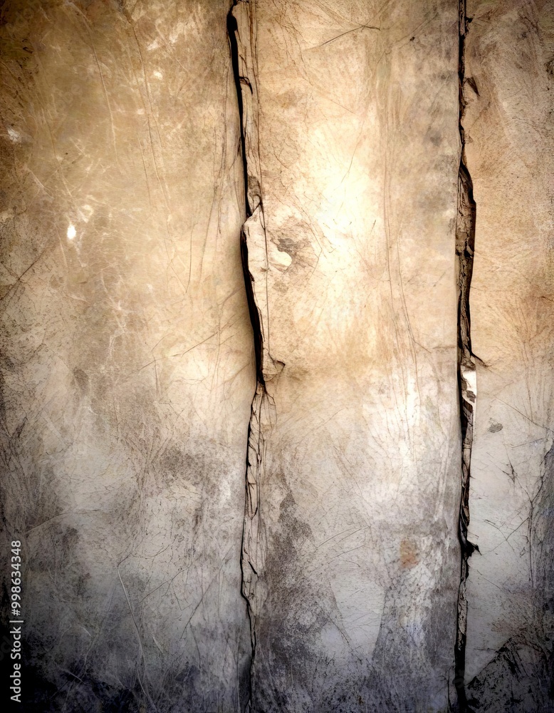 Poster a close-up view textured concrete wall, with visible cracks and crevices