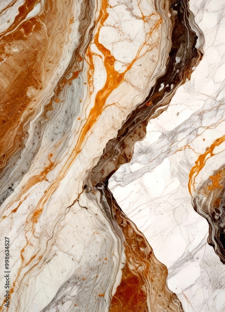 Poster a close-up view marble surface with a swirling pattern of light and dark brown hues, creating a sense of movement and depth