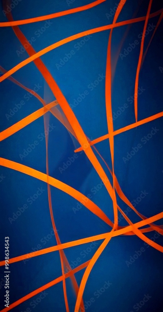 Poster a striking abstract composition of intersecting orange and blue lines, creating a dynamic and visually captivating pattern
