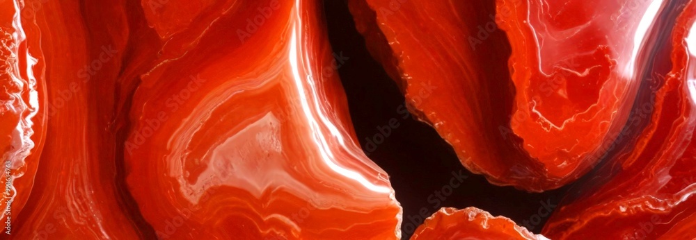 Poster a close-up view red marble surface with a distinct pattern of swirls and curves, creating a sense of movement and texture