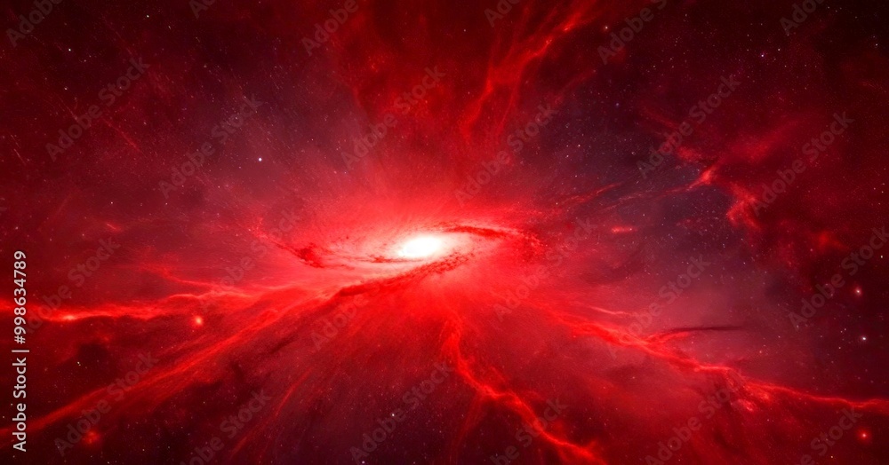 Aufkleber a vibrant red nebula, a vast cloud of gas and dust in space, with swirling patterns and a bright cen