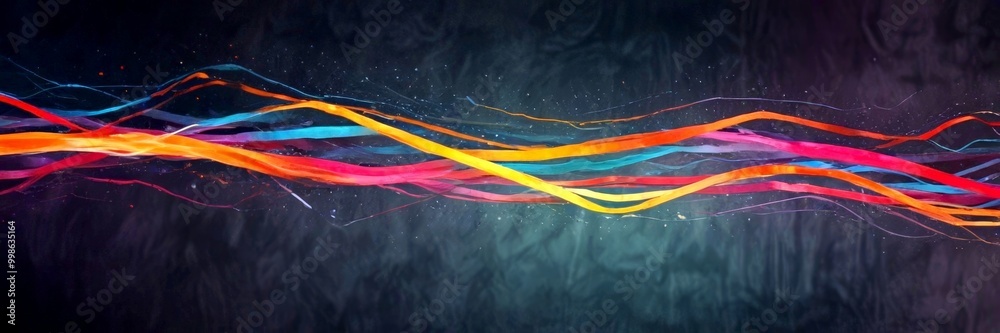 Fototapete a dynamic abstract composition of colorful, curved lines against a dark background, creating a sense of movement and energy