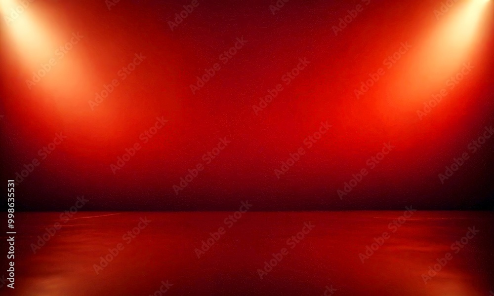 Poster A dramatic red background with a spotlight shining on it, creating a sense of depth and focus