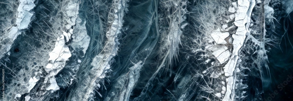 Aufkleber aerial view frozen waterfall, showcasing the intricate patterns and textures of ice formations