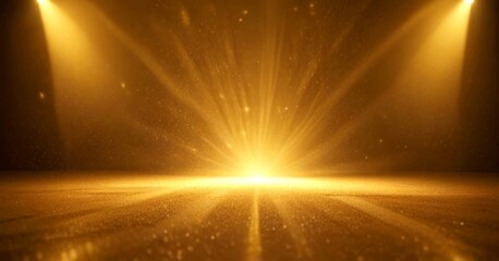 a dramatic stage setting with a spotlight shining down on a polished wooden floor, creating a radiant glow and a sense of depth and movement