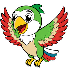 Colorful parrot illustration with a cheerful expression and open wings for children