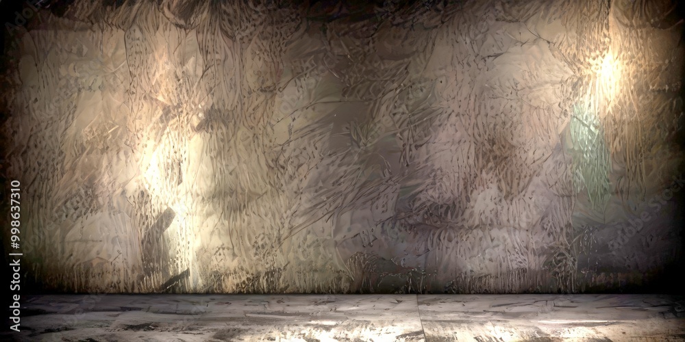 Aufkleber a dark, textured wall with a single light source on the right side, casting a shadow on the floor be