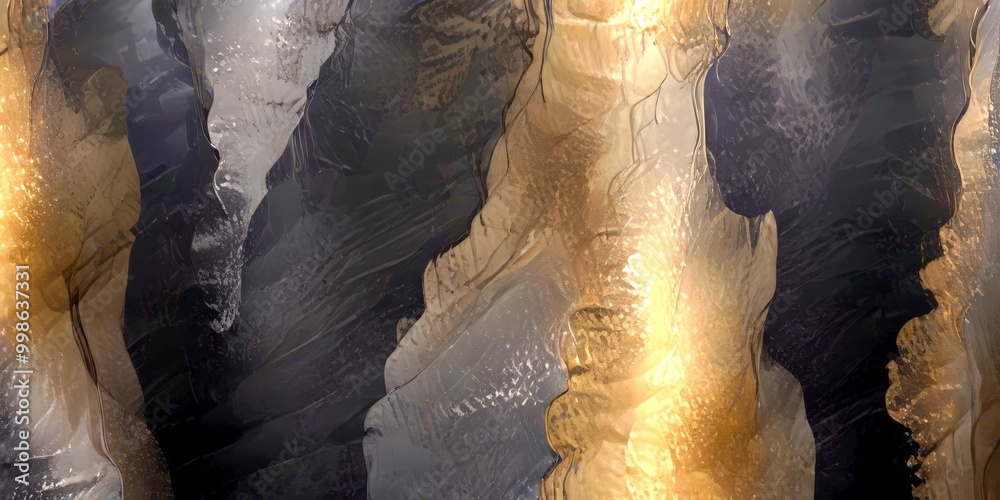 Poster a digital illustration rock formation with a dark, textured surface and a lighter, more fluid textur