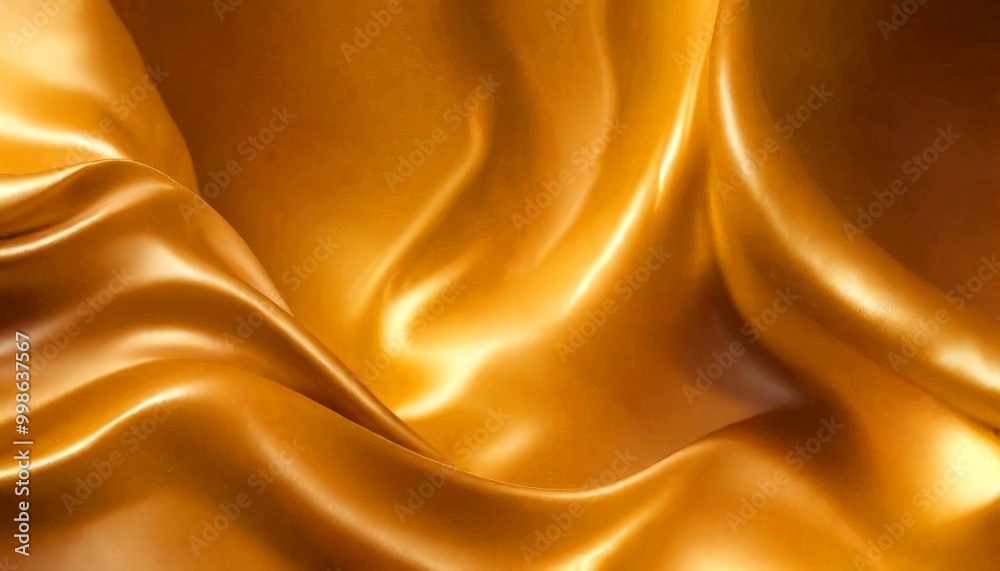Poster a close-up view flowing, shiny gold fabric with a smooth, shiny texture