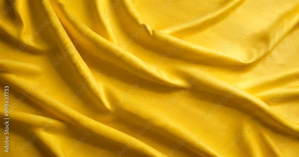 Poster a close-up view crumpled yellow fabric, with the folds and creases creating a textured and dynamic appearance