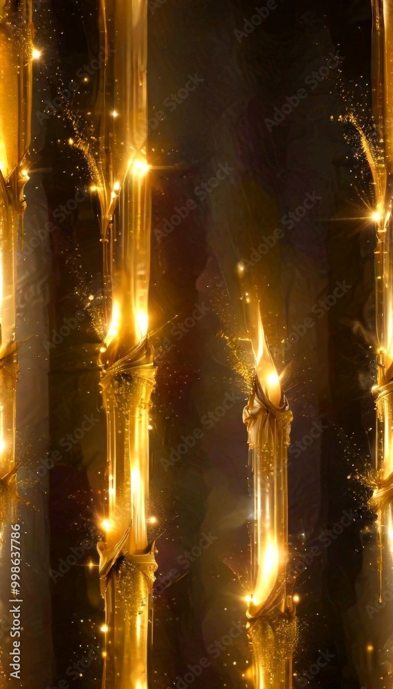 Aufkleber a repeating pattern of golden, glowing pillars or columns against a dark background, creating a sense of depth and movement