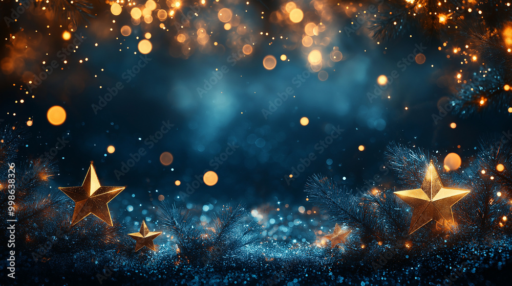 Wall mural chirstmas blue and golden broke blur background