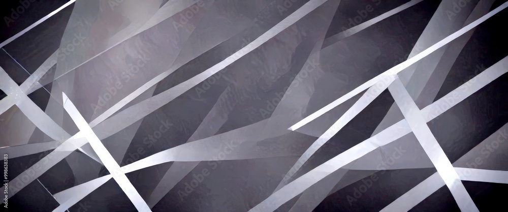 Poster a complex pattern of intersecting white lines and rectangles, creating a visually striking abstract design