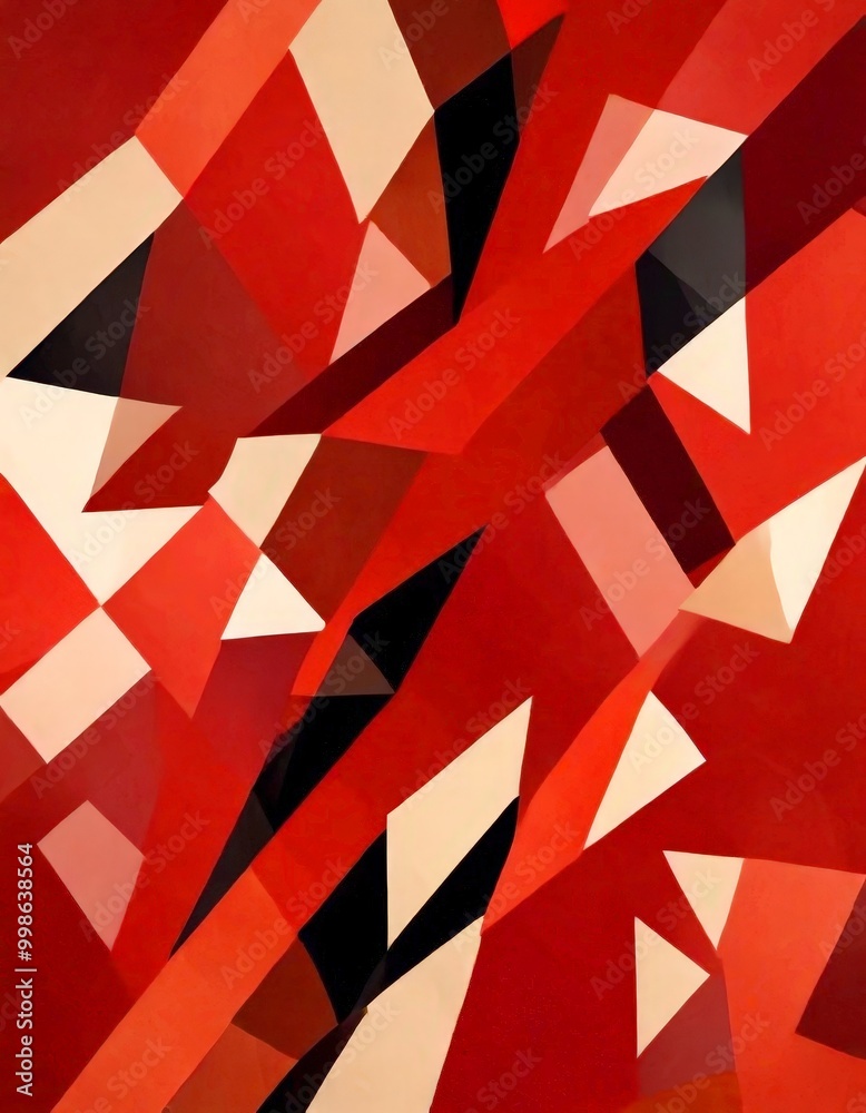 Fototapete an abstract composition featuring a variety of geometric shapes in red, black, and white, creating a