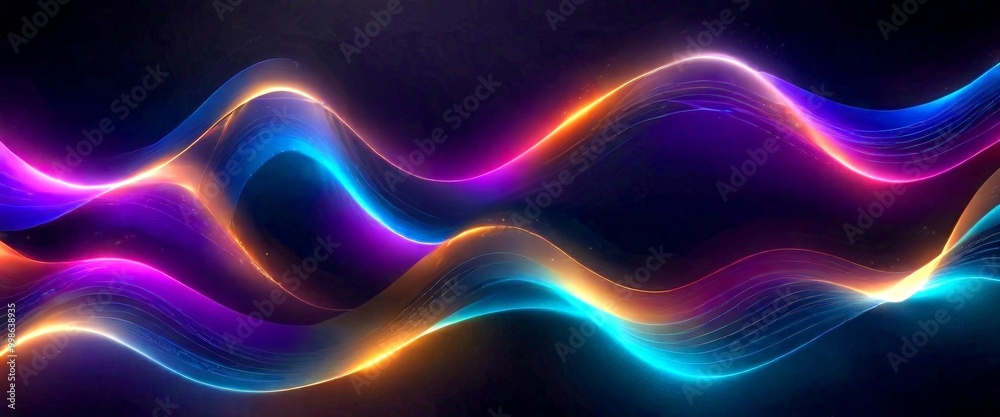 Poster a vibrant abstract composition of multicolored lines and curves, creating a dynamic and visually striking effect