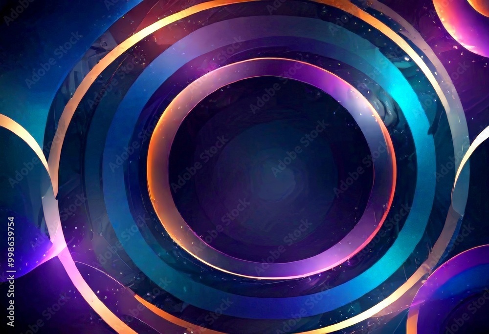 Poster a vibrant abstract composition of concentric circles in various colors, including blue, purple, oran