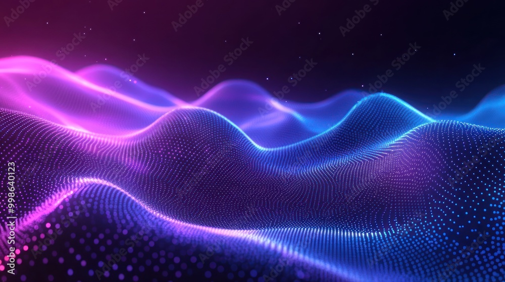 Sticker abstract background with glowing purple and blue dots, creating a wavy, flowing pattern.