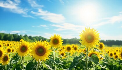 Obraz premium Sunflower Field. Sunflowers in Bloom. Sunflower Garden. Golden Hour Sunflowers. Sunny Sunflower Field.
