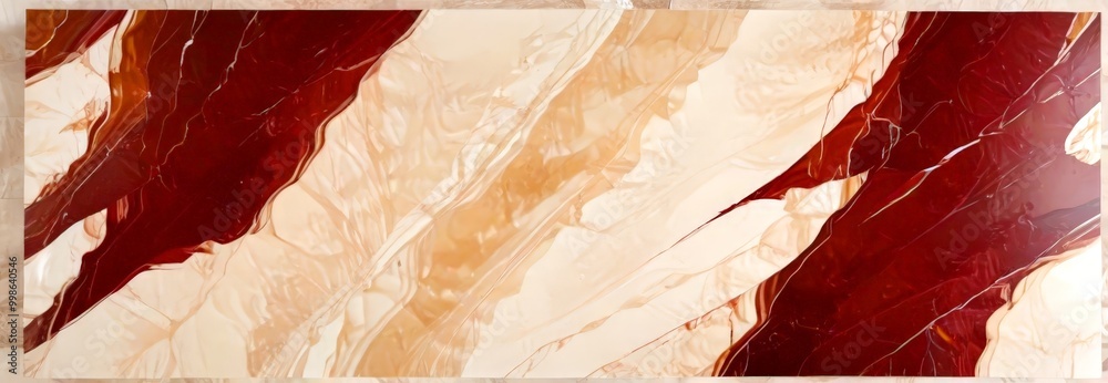 Poster Abstract marble pattern with red and beige swirls and lines, creating a dynamic and textured visual effect