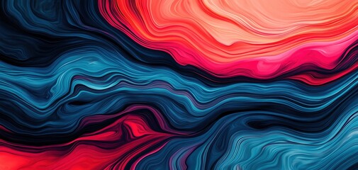 Fototapeta premium Vibrant abstract art showcasing swirling lines in red, pink, blue, and black, creating a dynamic visual experience.