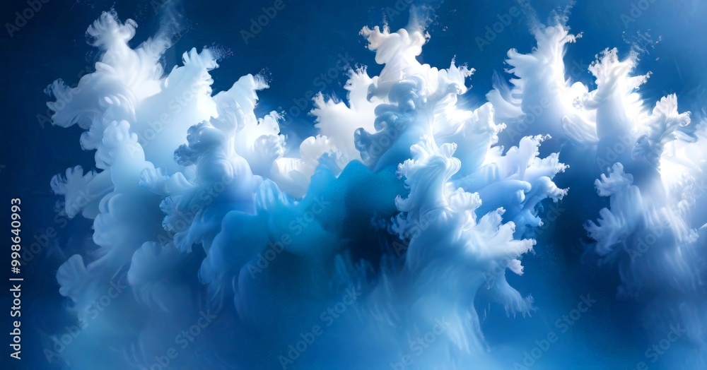 Fototapete a captivating underwater scene, where a multitude of white, wispy clouds are suspended in a deep blu