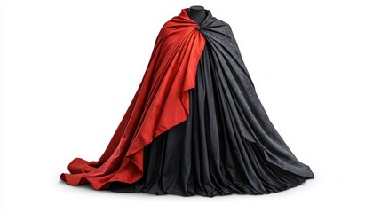 Naklejka premium Elegant cape design with red and black fabric on a white isolated background.