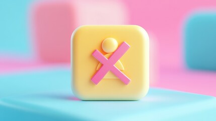 Fototapeta premium 3D rendered icon of a person with a cross through it, symbolizing exclusion, prohibition, or denial, on a colorful background.