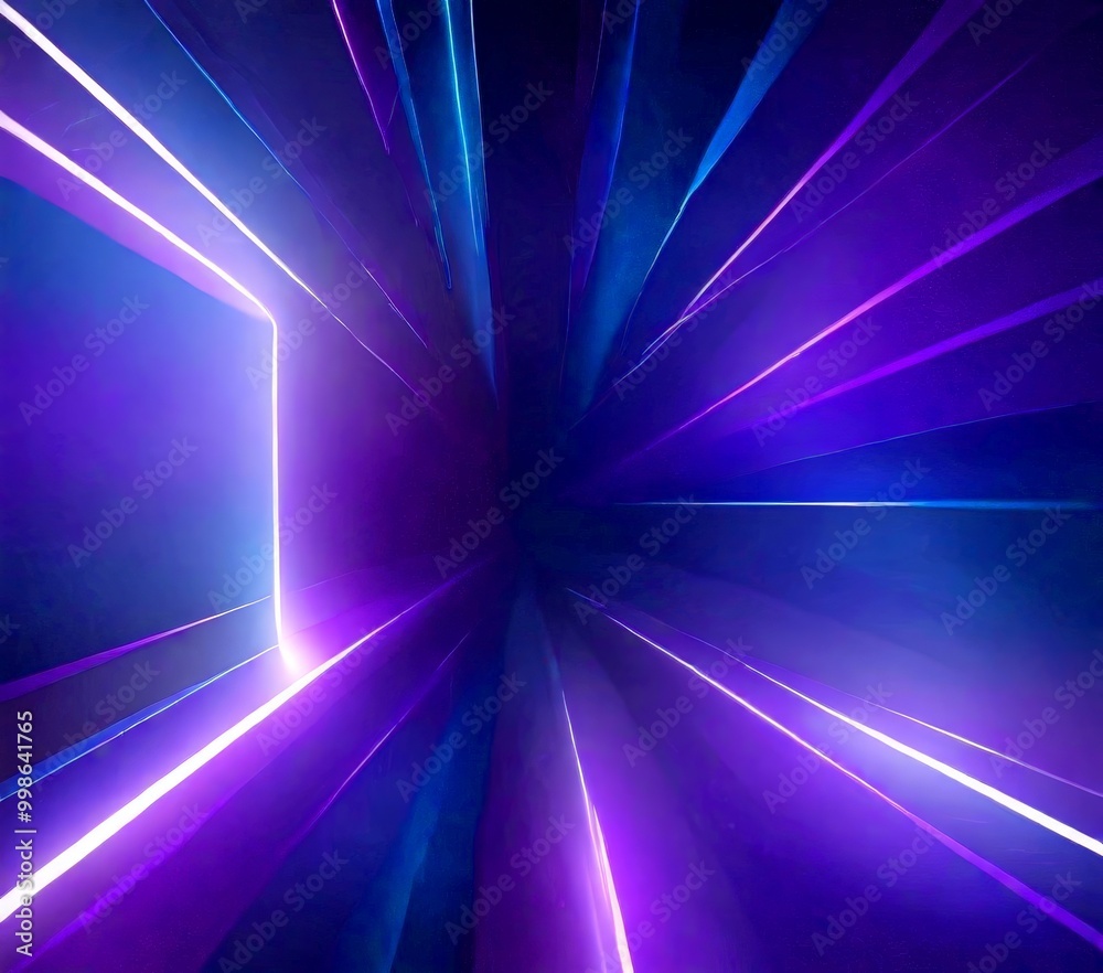 Aufkleber a vibrant abstract background with a central white rectangle and radiating purple and blue lines extending outwards, creating a sense of depth and movement