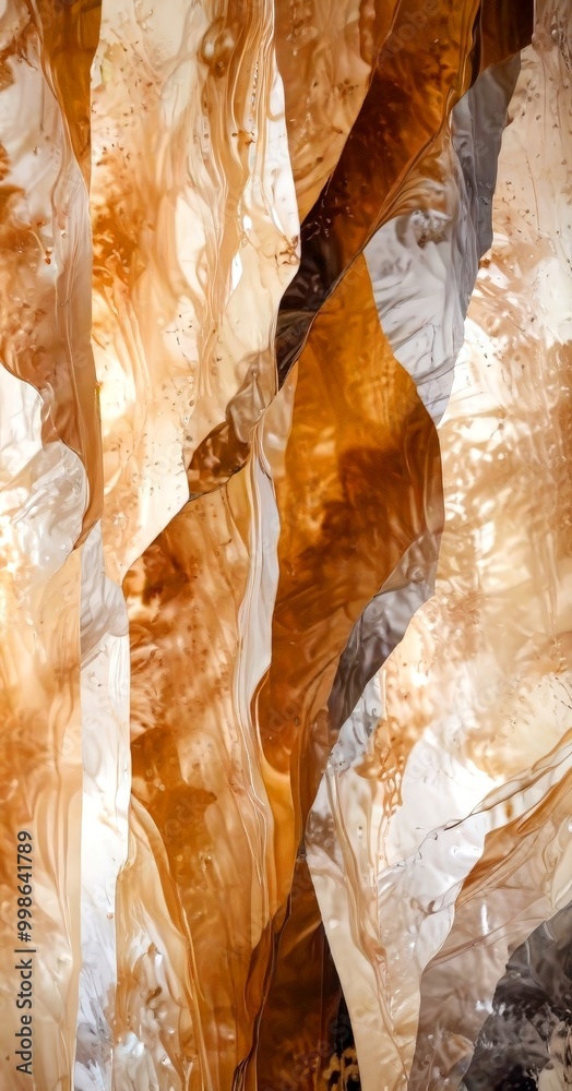 Poster an abstract representation natural rock formation, with a mix of warm and cool tones of brown, beige