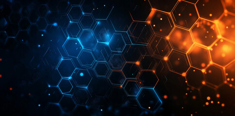 Abstract Hexagonal Pattern in Blue and Orange Lighting