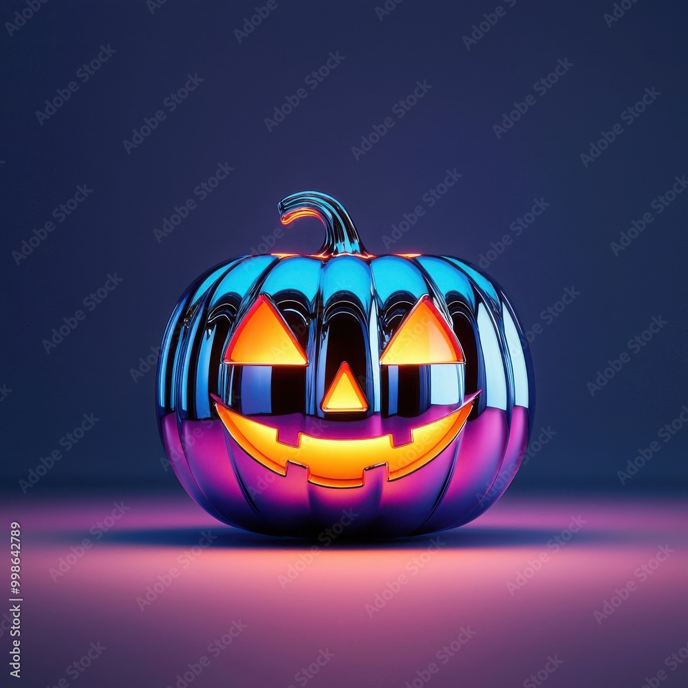 Wall mural a vibrant, illuminated pumpkin with a glossy finish, perfect for halloween decorations and festive c