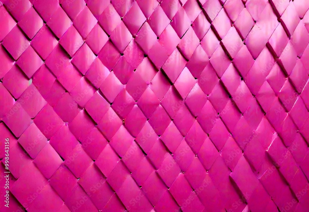 Poster A close-up view pink woven pattern composed of square tiles arranged in a diagonal grid