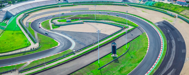 Aerial view of curvy racing track road in Shanghai