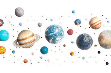 PNG Flying planets border astronomy universe space.