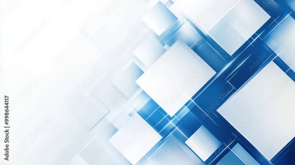 Wall mural abstract blue and white geometric background with overlapping squares and lines.