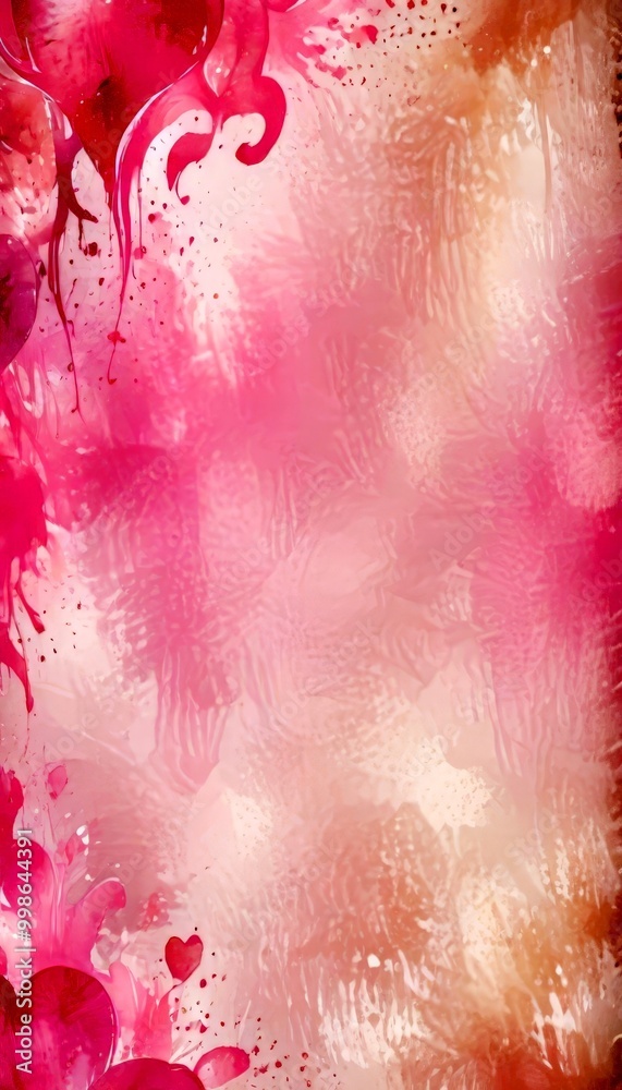 Poster a pink and white abstract background with splashes of color and a floral pattern on the left side