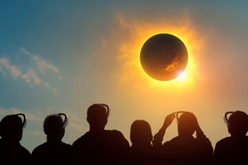Fototapeta premium Silhouettes of People Witnessing a Solar Eclipse