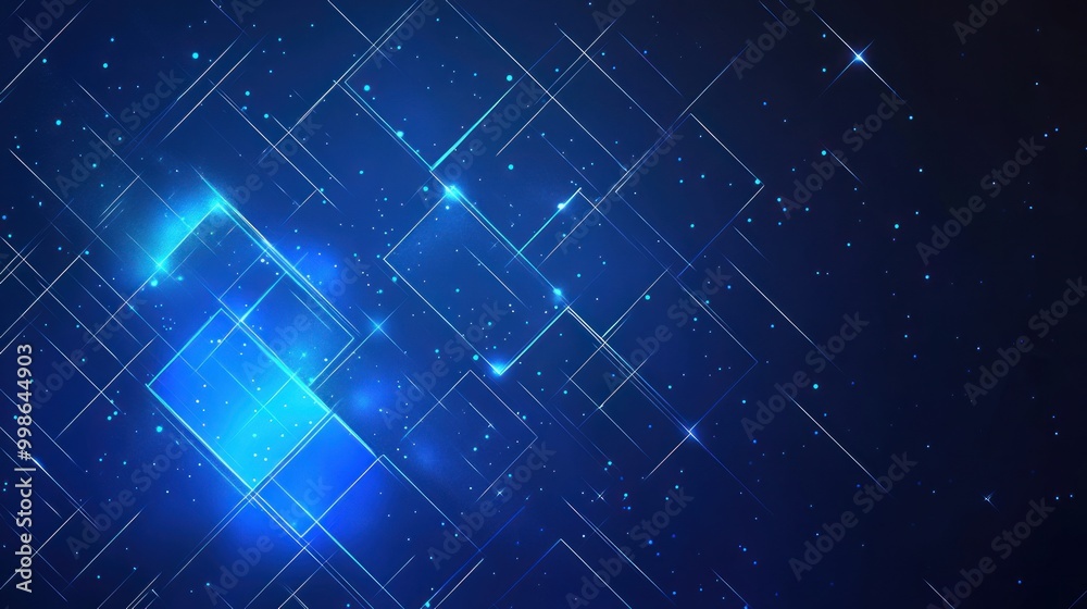 Sticker abstract blue background with glowing lines and squares.