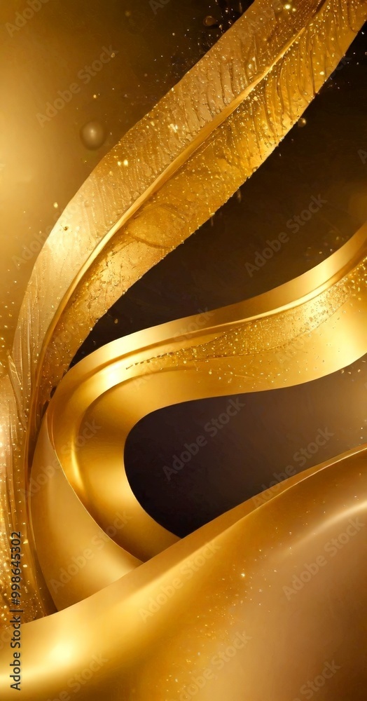Aufkleber a striking abstract composition of golden curved lines and splashes of light against a dark backgrou