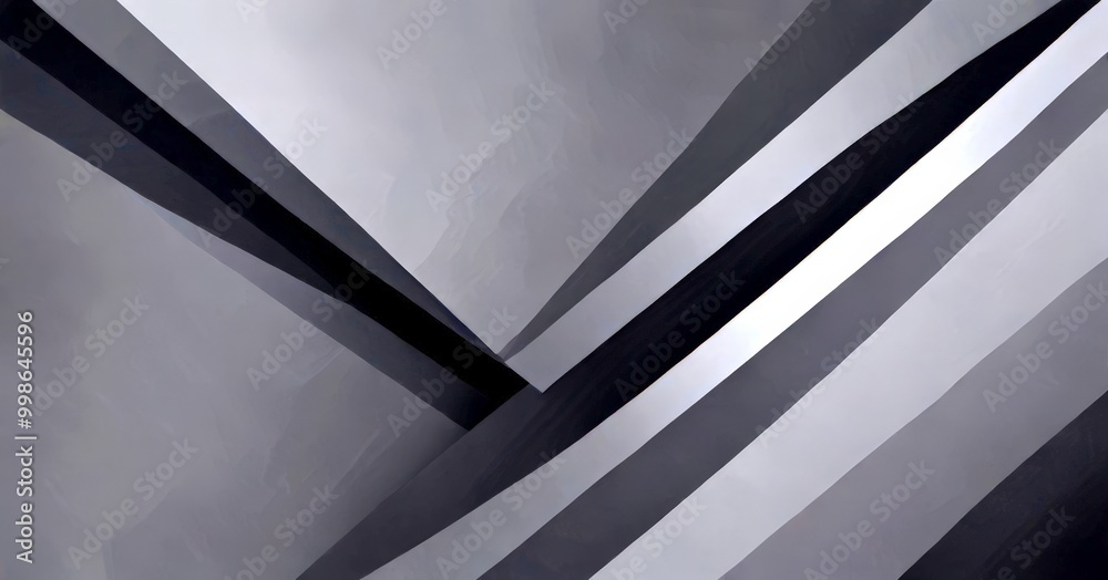 Poster a geometric abstract pattern composed of intersecting diagonal lines in shades of gray and black, creating a sense of depth and dimension