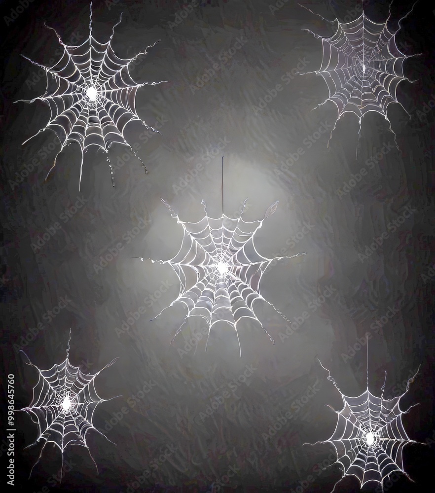 Aufkleber a collection of spider web silhouettes against a dark background, arranged in a grid-like pattern