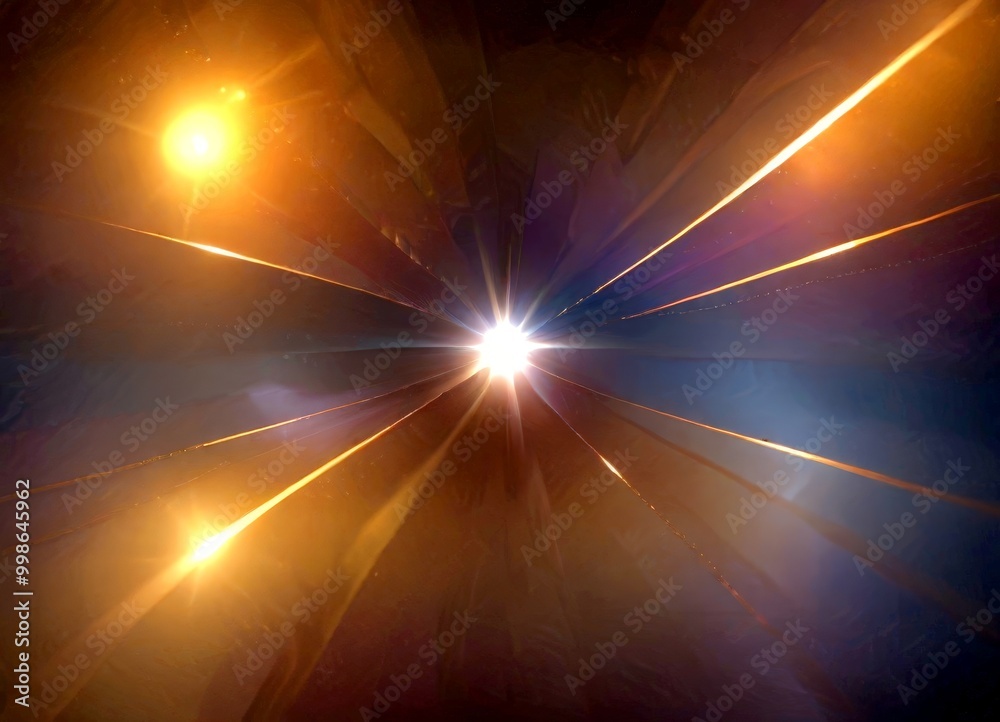 Poster a starburst effect with a bright central star surrounded by radiating lines of light, creating a sense of depth and movement