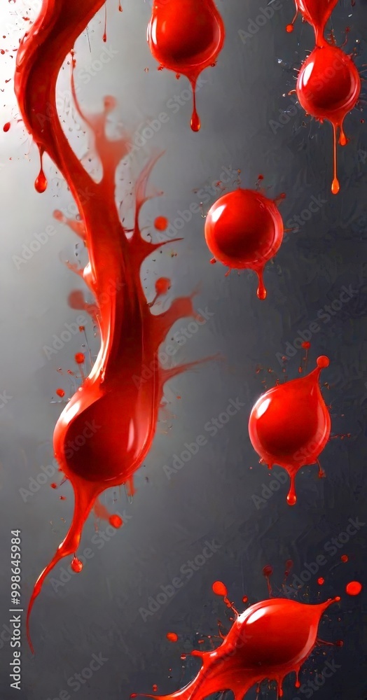 Aufkleber a dark background with red liquid droplets scattered throughout, creating a dynamic and abstract visual effect