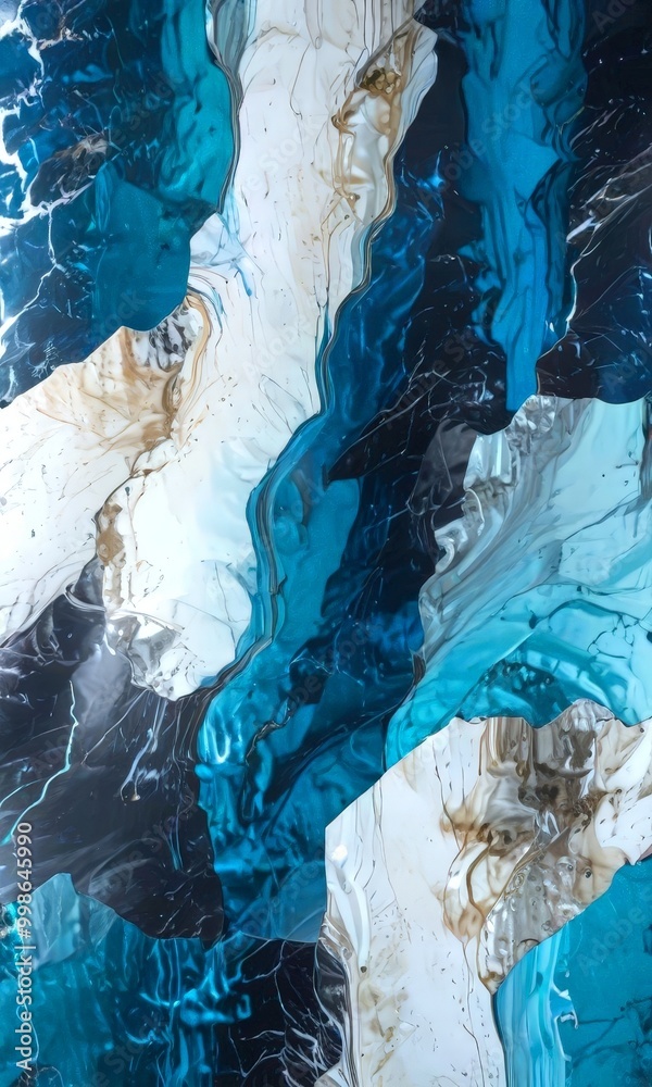 Poster an abstract painting featuring a swirling pattern of blue, white, and brown hues, creating a sense o