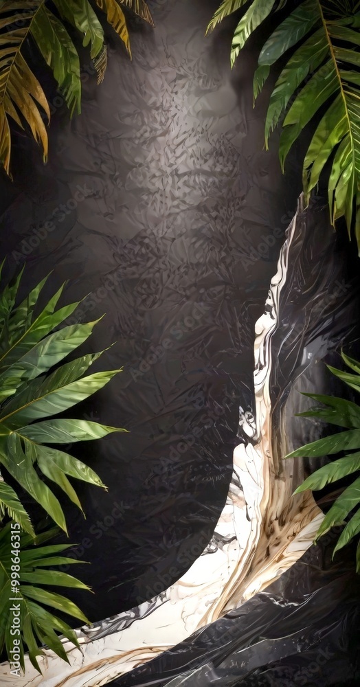 Poster a dark, textured background with a striking contrast of green and white marble-like patterns the lef