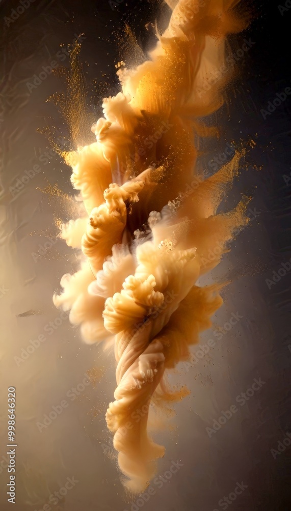 Poster a swirling, ethereal cloud of light brown and gold particles suspended in mid-air, creating a sense 