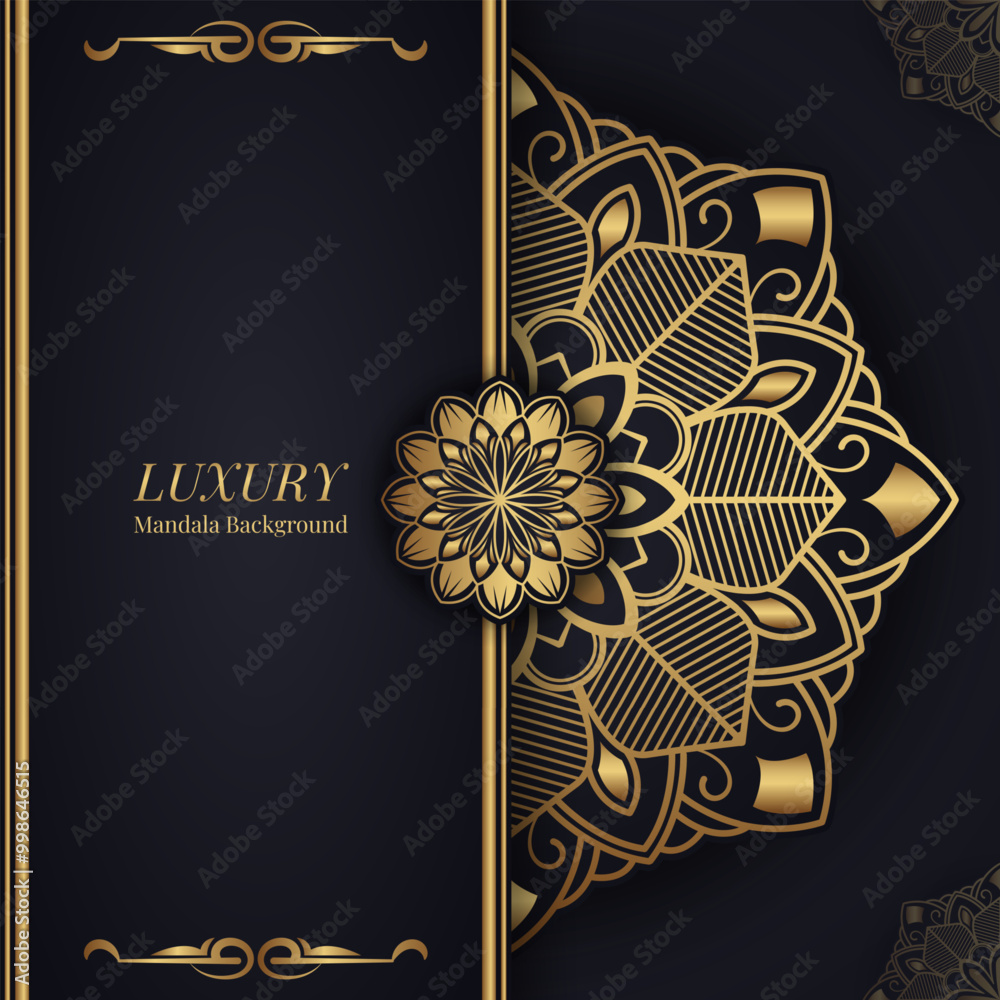 Sticker Black background with gold mandala ornaments