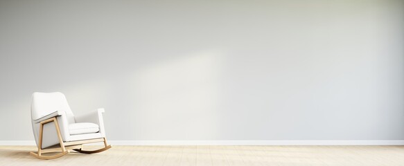 Living room style minimal with armchair on empty white wall background. 3D Rendering